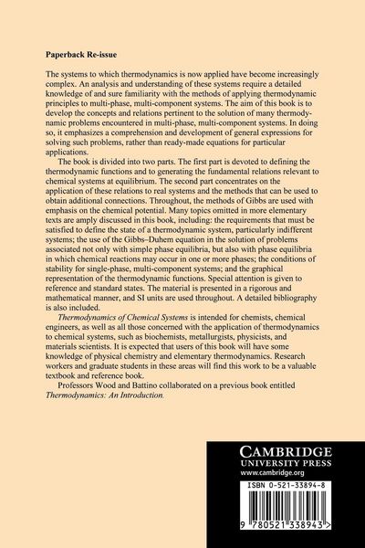 Produktbild: Thermodynamics of Chemical Systems