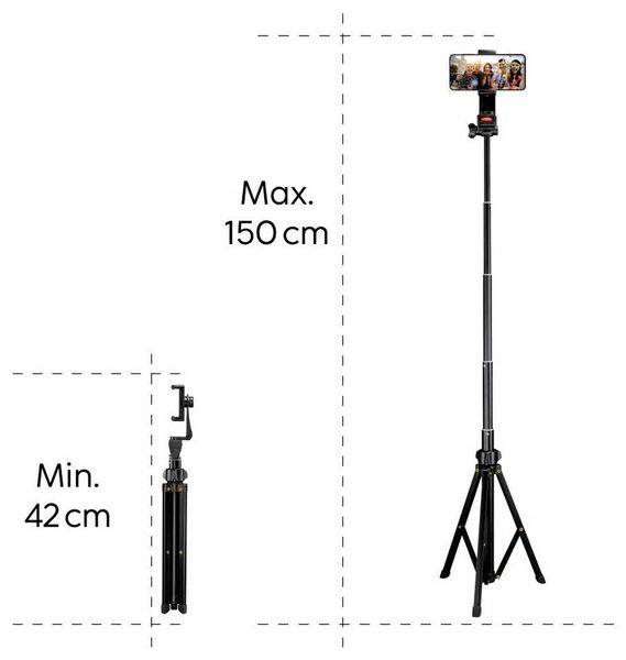 Produktbild: Hama Rotary Smartphone II Stativ-Set 1/4 Zoll Arbeitsh&ouml;he=41.5 - 150 cm Schwarz