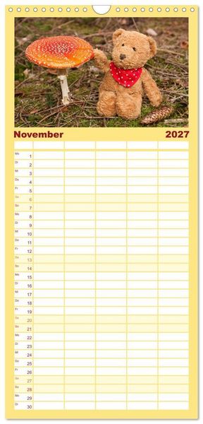 Produktbild: Familienplaner 2027 - Kunterbunte B&auml;renwelt - Teddys mit 5 Spalten (Wandkalender, 21 x 45 cm) CALVENDO