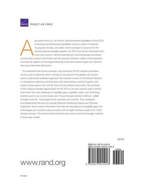 Produktbild: Data-Enabled Approaches for Enhancing the Air Force Transformational Capability Pipeline