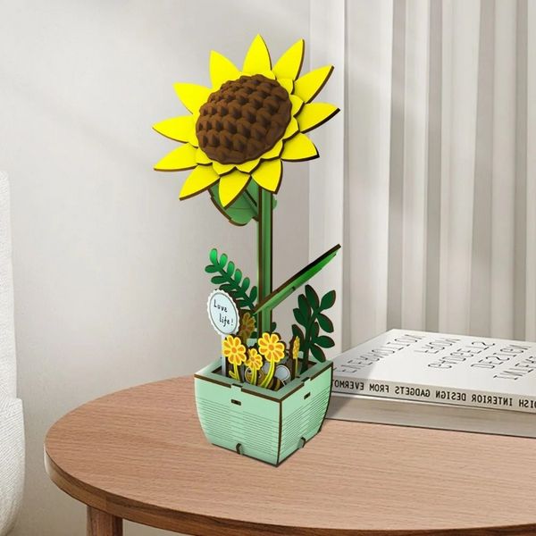 Produktbild: FiguredArt AL101 - H&uuml;bsche Sonnenblume, 3D Puzzle, Holz, 74 Teile, H&ouml;he: 21 cm