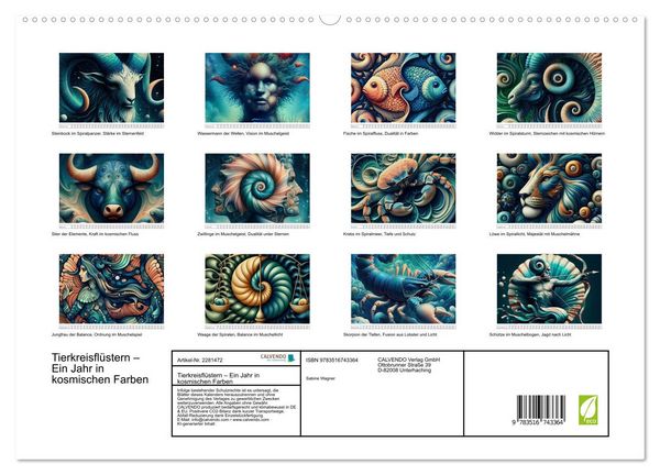 Produktbild: Tierkreisfl&uuml;stern &ndash; Ein Jahr in kosmischen Farben (hochwertiger Premium Wandkalender 2026 DIN A2 quer), Kunstdruck in Hochglanz