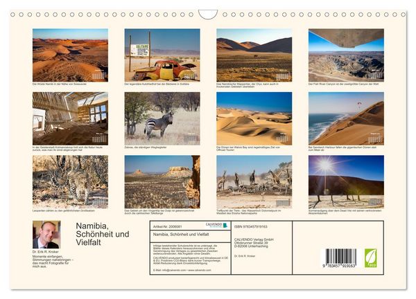 Produktbild: Namibia, Sch&ouml;nheit und Vielfalt (Wandkalender 2026 DIN A3 quer), CALVENDO Monatskalender