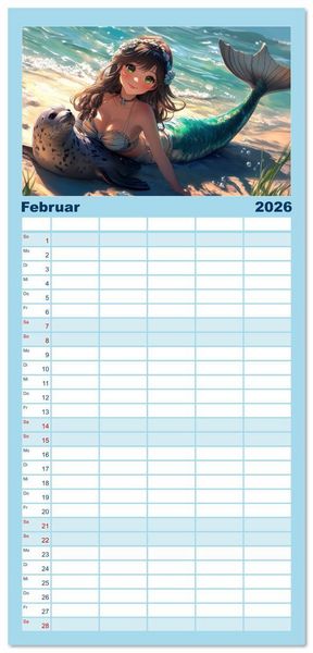 Produktbild: Familienplaner 2026 - Meerjungfrauen - geheimnisvolle Sch&ouml;nheiten des Meeres mit 5 Spalten (Wandkalender, 21 x 45 cm) CALVENDO