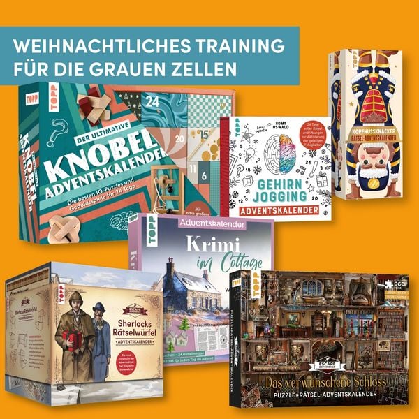 Produktbild: Der ultimative Knobelspiel-Adventskalender &ndash; Die besten IQ-Puzzles und Geduldsspiele f&uuml;r 24 Tage