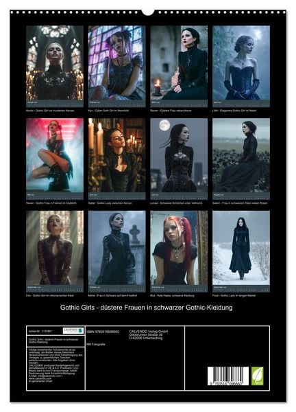 Produktbild: Gothic Girls - d&uuml;stere Frauen in schwarzer Gothic-Kleidung (hochwertiger Premium Wandkalender 2026 DIN A2 hoch), Kunstdruck in Hochglanz