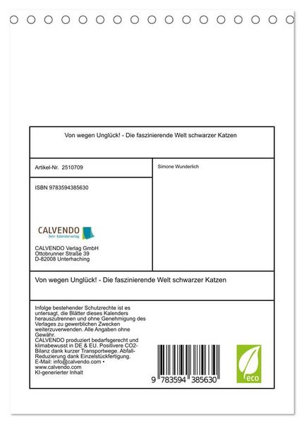 Produktbild: Von wegen Ungl&uuml;ck! - Die faszinierende Welt schwarzer Katzen (Tischkalender 2027 DIN A5 hoch), CALVENDO Monatskalender