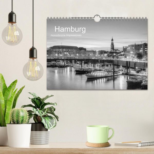 Produktbild: Hamburg monochrome Impressionen (Wandkalender 2026 DIN A4 quer), CALVENDO Monatskalender