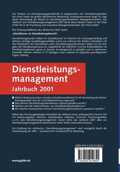 Produktbild: Dienstleistungsmanagement Jahrbuch 2001