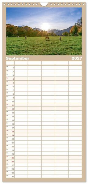 Produktbild: Familienplaner 2027 - Wanderparadies Bayerische Alpen mit 5 Spalten (Wandkalender, 21 x 45 cm) CALVENDO