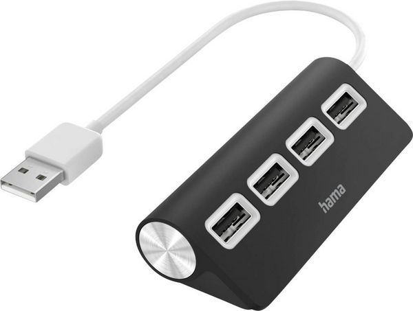 Produktbild: hama 00200119 USB-Hub, 4 Ports, USB 2.0, 480 Mbit/s, Schwarz