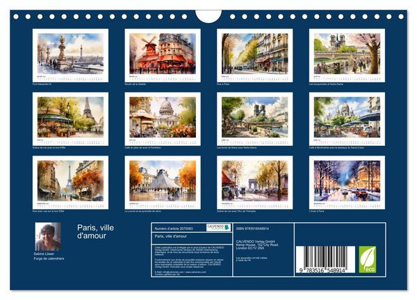 Produktbild: Paris, ville d'amour (Calendrier mural 2026 DIN A4 vertical), CALVENDO calendrier mensuel