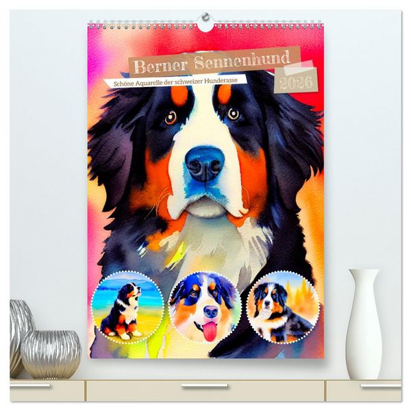 Produktbild: Berner Sennenhund 2026. Sch&ouml;ne Aquarelle der schweizer Hunderasse (hochwertiger Premium Wandkalender 2026 DIN A2 hoch), Kunstdruck in Hochglanz