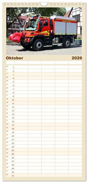 Produktbild: Familienplaner 2026 - Unimog bei der Feuerwehr mit 5 Spalten (Wandkalender, 21 x 45 cm) CALVENDO