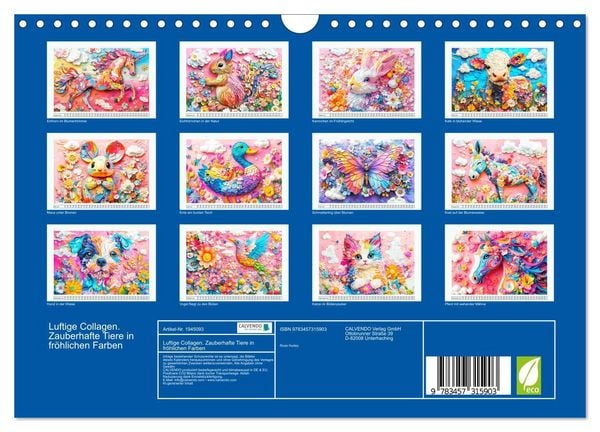 Produktbild: Luftige Collagen. Zauberhafte Tiere in fr&ouml;hlichen Farben (Wandkalender 2026 DIN A4 quer), CALVENDO Monatskalender