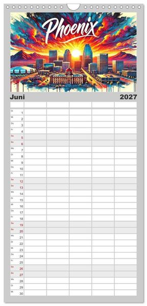 Produktbild: Familienplaner 2027 - Stadtansichten der USA in Tusche mit 5 Spalten (Wandkalender, 21 x 45 cm) CALVENDO