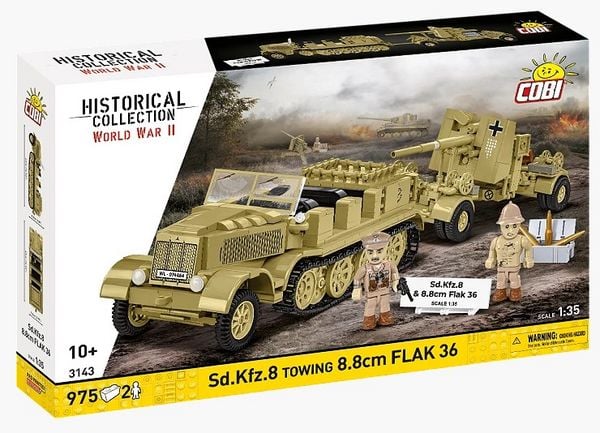 Produktbild: COBI Historical Collection 3143 - Sd.Kfz.8 Towing 8.8 cm Flak 36, WWII, Bausatz 1:35, 975/2 Klemmbausteine