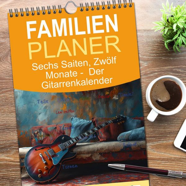Produktbild: Familienplaner 2026 - Sechs Saiten, Zw&ouml;lf Monate - Der Gitarrenkalender mit 5 Spalten (Wandkalender, 21 x 45 cm) CALVENDO