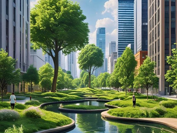 Produktbild: CALVENDO Puzzle Teichanlage mit Stadt | 1000 Teile Lege-Gr&ouml;&szlig;e 64x48cm Foto-Puzzle f&uuml;r gl&uuml;ckliche Stunden