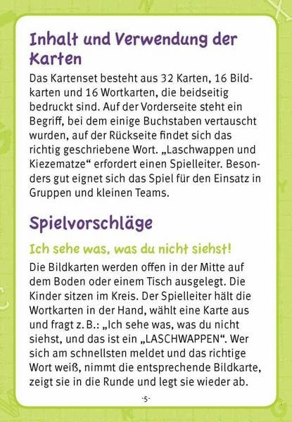 Produktbild: Laschwappen und Kiezematze. Vertauschte Buchstaben