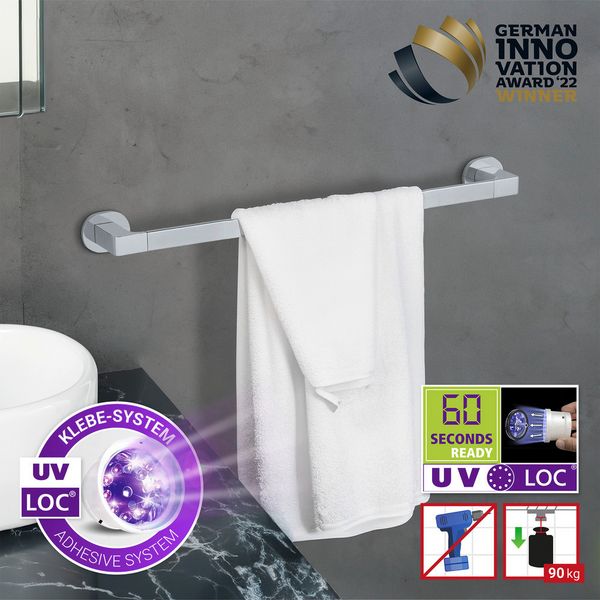 Produktbild: UV-Loc&reg; Badetuchstange Uno Mod. Maribor 60 cm, Befestigen ohne Bohren mit innovativem Klebesystem