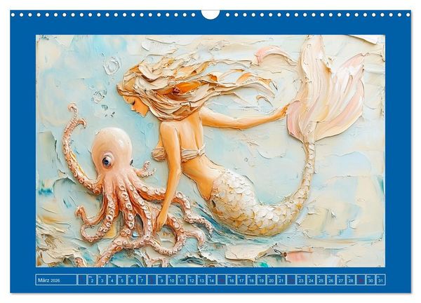 Produktbild: Meerjungfrauen. Zauberhafte Illustrationen im &Ouml;lgem&auml;lde-Stil (Wandkalender 2026 DIN A3 quer), CALVENDO Monatskalender