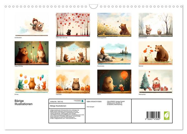 Produktbild: B&auml;rige Illustrationen (Wandkalender 2026 DIN A3 quer), CALVENDO Monatskalender