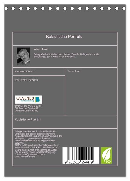 Produktbild: Kubistische Portr&auml;ts (Tischkalender 2026 DIN A5 hoch), CALVENDO Monatskalender