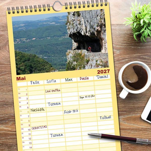 Produktbild: Familienplaner 2027 - Alpenp&auml;sse auf dem Rennrad Vol. 1 mit 5 Spalten (Wandkalender, 21 x 45 cm) CALVENDO