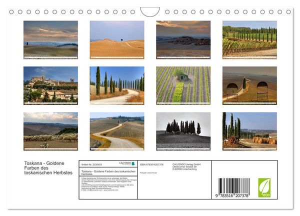 Produktbild: Toskana - Goldene Farben des toskanischen Herbstes (Wandkalender 2026 DIN A4 quer), CALVENDO Monatskalender