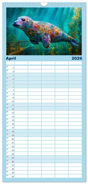 Produktbild: Familienplaner 2026 - Aqua Mechanica &ndash; Steampunk unter dem Meer mit 5 Spalten (Wandkalender, 21 x 45 cm) CALVENDO