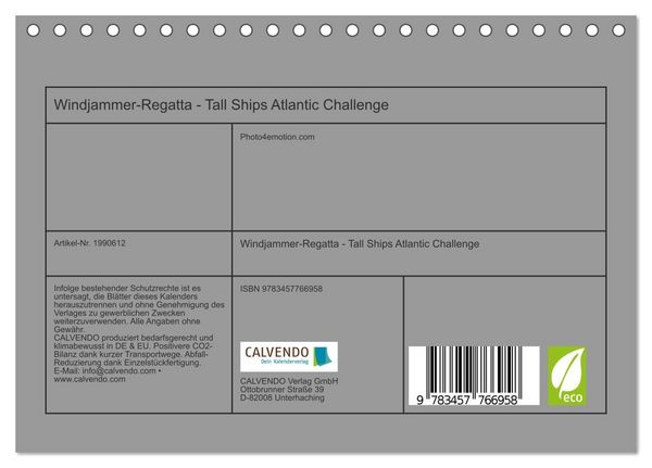 Produktbild: Windjammer-Regatta - Tall Ships Atlantic Challenge (Tischkalender 2026 DIN A5 quer), CALVENDO Monatskalender