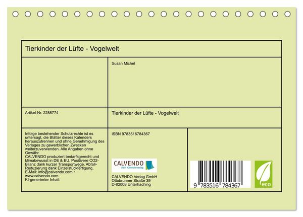 Produktbild: Tierkinder der L&uuml;fte - Vogelwelt (Tischkalender 2027 DIN A5 quer), CALVENDO Monatskalender