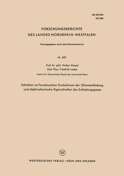Produktbild: Schichten im Faradayschen Dunkelraum der Glimmentladung und elektrochemische Eigenschaften des Entladungsgases