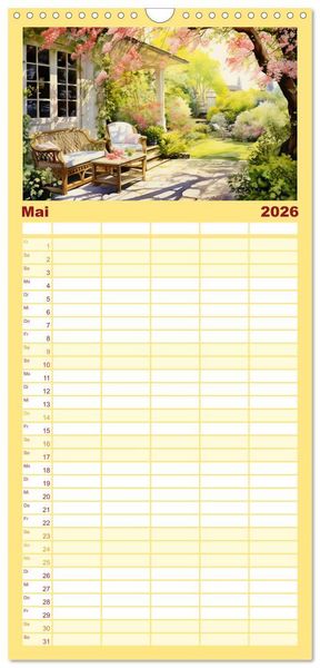Produktbild: Familienplaner 2026 - Lauschige Gartenecken mit 5 Spalten (Wandkalender, 21 x 45 cm) CALVENDO