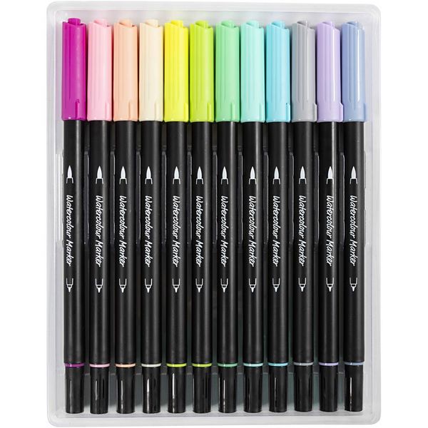 Produktbild: Creativ Company Aquarell-Markern, Pastellfarben, Strichst&auml;rke , 2+4-8 mm, sortierte Farben, 12 Stk