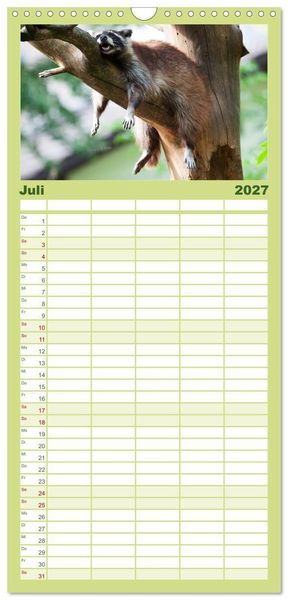 Produktbild: Familienplaner 2027 - Tierkalender 2027 mit 5 Spalten (Wandkalender, 21 x 45 cm) CALVENDO