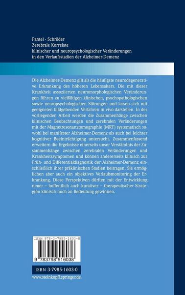 Produktbild: Zerebrale Korrelate klinischer und neuropsychologischer Ver&auml;nderungen in den Verlaufsstadien der Alzheimer-Demenz