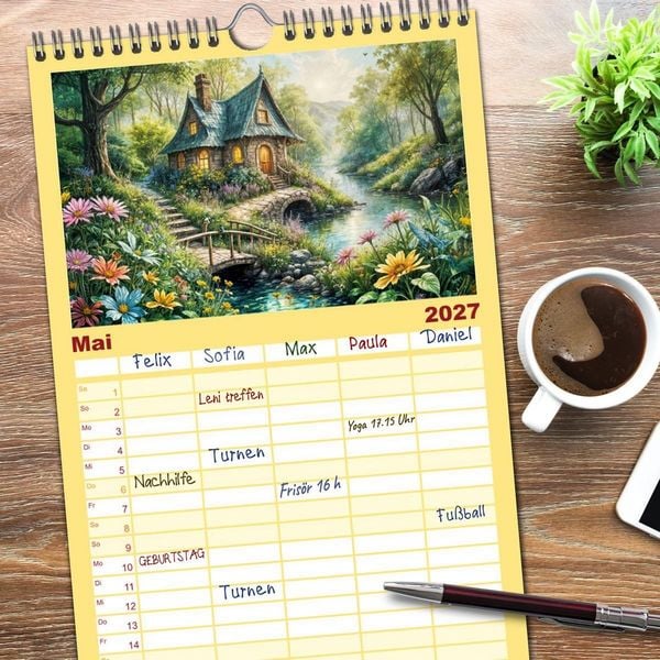 Produktbild: Familienplaner 2027 - Zauberhafte Feenh&auml;user - Wunderwelt der magischen Orte voller Fantasie mit 5 Spalten (Wandkalender, 21 x 45 cm) CALVENDO