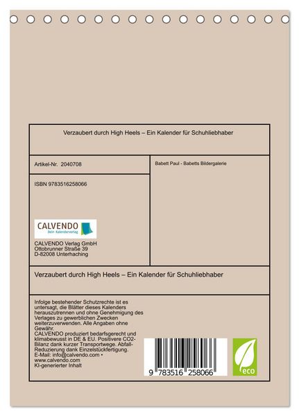 Produktbild: Verzaubert durch High Heels &ndash; Ein Kalender f&uuml;r Schuhliebhaber (Tischkalender 2026 DIN A5 hoch), CALVENDO Monatskalender
