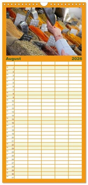 Produktbild: Familienplaner 2026 - Markttag in Frankreich mit 5 Spalten (Wandkalender, 21 x 45 cm) CALVENDO