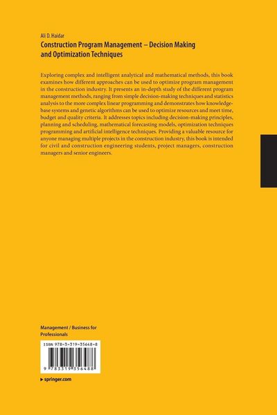 Produktbild: Construction Program Management &ndash; Decision Making and Optimization Techniques
