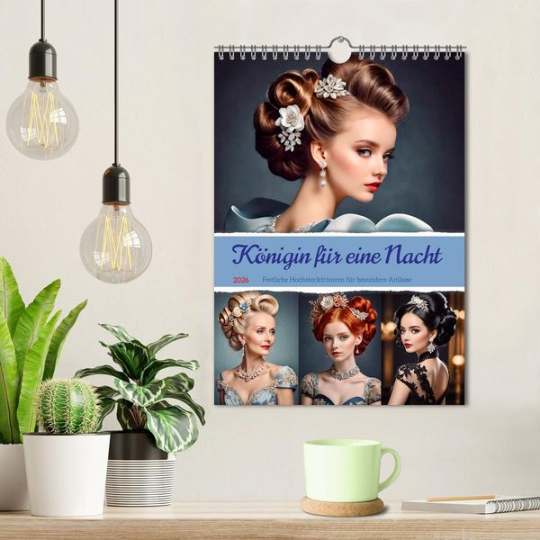 Produktbild: K&ouml;nigin f&uuml;r eine Nacht. Festliche Hochsteckfrisuren f&uuml;r besondere Anl&auml;sse (Wandkalender 2026 DIN A4 hoch), CALVENDO Monatskalender
