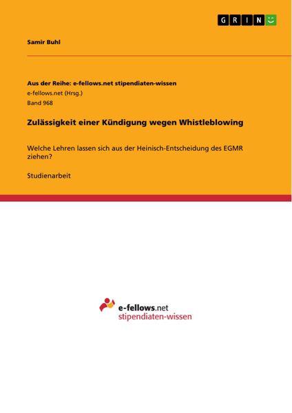 Produktbild: Zul&auml;ssigkeit einer K&uuml;ndigung wegen Whistleblowing