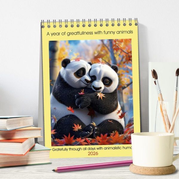 Produktbild: A year of greatfullness with funny animals (Desk Calendar 2026 DIN A5 portrait), CALVENDO 12 Month DeskCalendar
