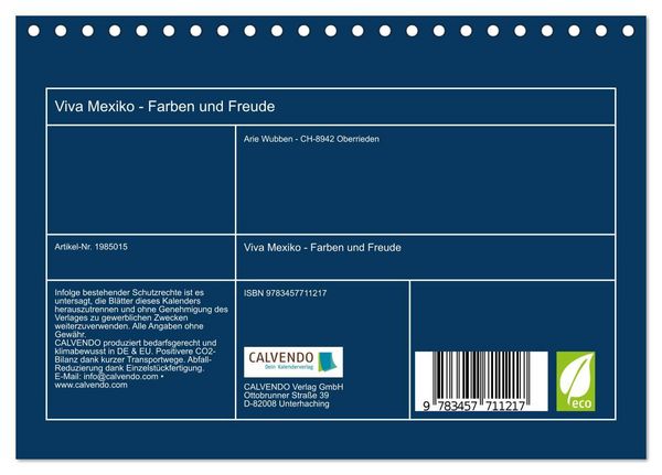 Produktbild: Viva Mexiko - Farben und Freude (Tischkalender 2026 DIN A5 quer), CALVENDO Monatskalender