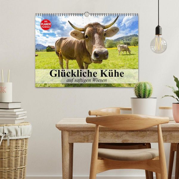 Produktbild: Gl&uuml;ckliche K&uuml;he auf saftigen Wiesen (Wandkalender 2026 DIN A3 quer), CALVENDO Monatskalender
