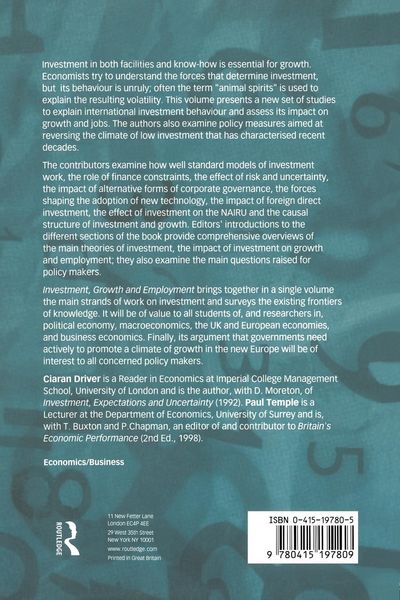 Produktbild: Investment, Growth and Employment