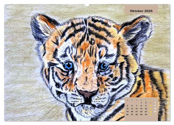 Produktbild: PortraiTierART Gro&szlig;katzen - Wundervolle Portraitzeichnungen (Wandkalender 2026 DIN A2 quer), CALVENDO Monatskalender