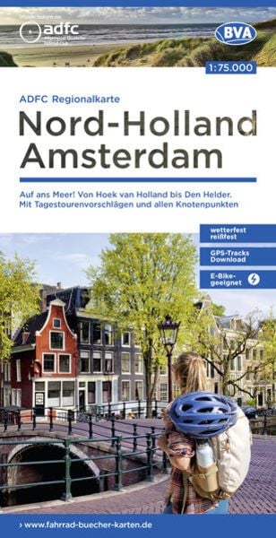 ADFC-Regionalkarte Nord-Holland Amsterdam, 1:75.000, mit Tagestourenvorschlägen
